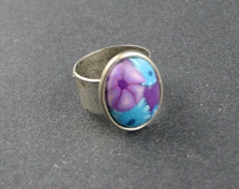 Handmade Polymer Clay Ring, Spring Flowers ring