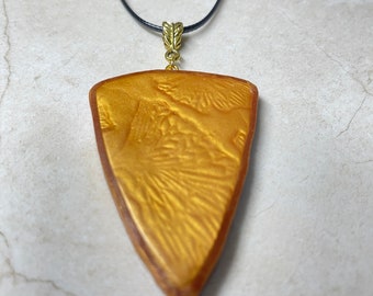 Polymer Clay Illusional Gingko Leaves Necklace, Golden Mica Shift Necklace