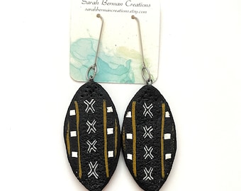 Handmade Black and Brown Tribal Polymer Clay Hook Earrings