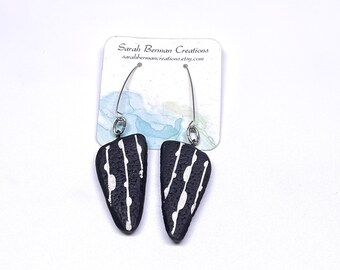 Handmade Black and White Bubble Curtain Polymer Clay Hook Earrings