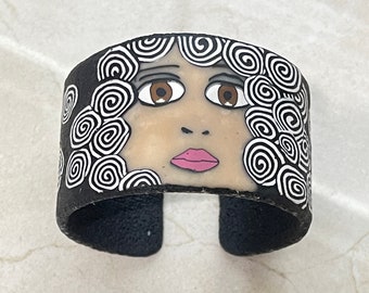 Beautiful Curly Hair Girl Face Polymer Clay Bracelet