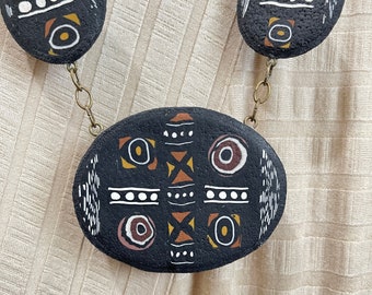 Oval Disks Mud Cloth Design Handmade Necklace