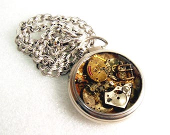 Steampunk Pocket Watch Necklace Antique Watch Pendant with 3D Resin Layers