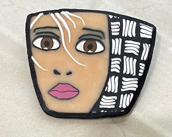 Exquisite White Hair Girl Face Polymer Clay Brooch/Pin