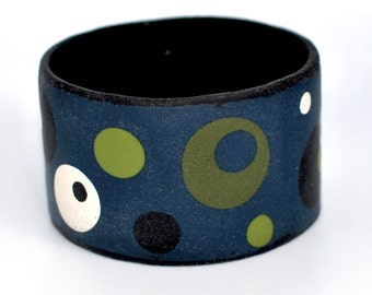Navy Blue, Green, Black and White Handmade Bangle Bracelet
