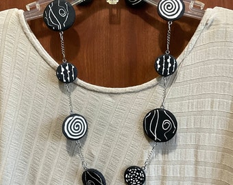 Round Disks Black and White Handmade Necklace