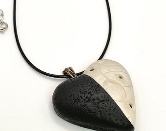 Handmade Black and Pearl Heart Necklace