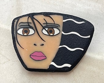 Beautiful Waves Girl Face Polymer Clay Brooch/Pin