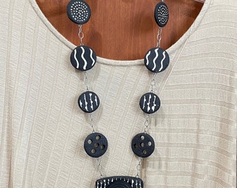 Round Disks Black and White Handmade Necklace