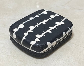 Covered Metal Tin - Black and White Pill Box - Polymer Clay Bubble Curtain