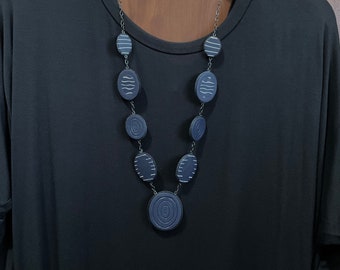 Navy Blue and White Handmade Necklace, Exclusive Design Necklace Jewelry