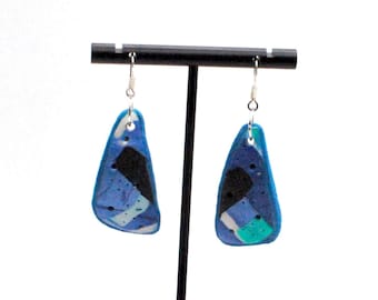 Handmade Black, Blue, Green and Pearl Polymer Clay Earrings