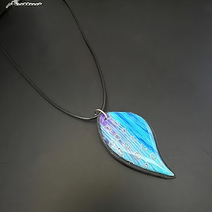 Handmade Blue Leaf Pendant Necklace – Polymer Clay Jewelry, 2D Nature-Inspired Design
