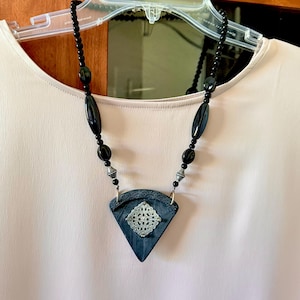 Geometric Metallic Black Necklace Handmade Polymer Clay Modern Necklace Jewelry