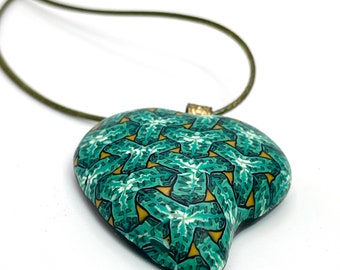 Emerald Green Kaleidoscope Heart Necklace - Handmade Heart Necklace