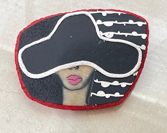 Black Hat Hiding Face Girl Polymer Clay Brooch/Pin