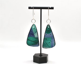 Handmade Black, Blue, Green and Metallic Pearl Polymer Clay Earrings