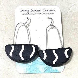 Black and White Drop Earrings Handmade Polymer Clay Statement Jewelry