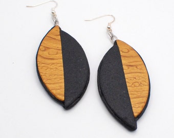 Handmade Black and Gold Polymer Clay Earrings
