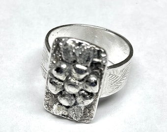Silver Ring, Rustic and Aged Silver, Unique Flower Ring