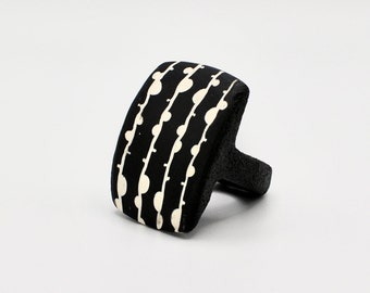 Black and Off White Bubble Curtain Handmade Polymer Clay Ring