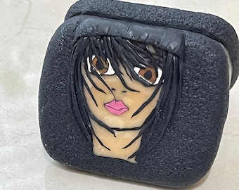 Mysterious Girl Face Pill Box - Polymer Clay Tin Box Covered Metal Tin