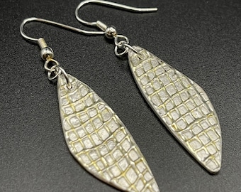 Fine Silver, Solid Fine Silver and 24Kt Gold Accent, Delicate Organic Dangle Earrings