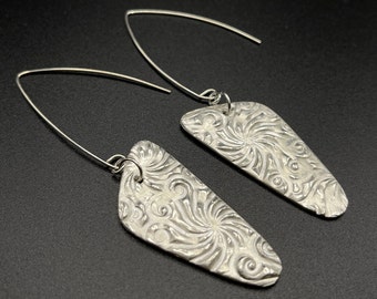 Solid Fine Silver Earrings, .999 Pure Silver Dangle Earrings, PMC fine silver Earrings