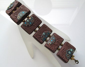 Womens Brown Tile Bracelet, Handmade Polymer Clay Bracelet