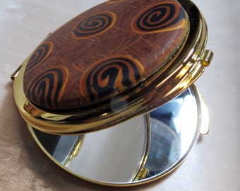 Handmade Gold Swirls Covered Pocket Compact Mirror