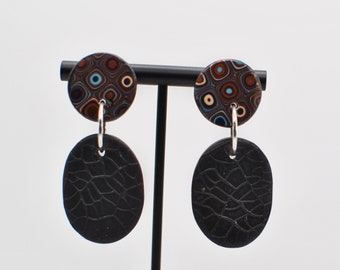 Handmade Black and Earth colors Retro Cane Earrings