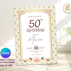 Cartão de aniversário, 50º, 60º, 70º e mais, Canva em editável, download instantâneo, editável em qualquer idioma, cartão para adulto