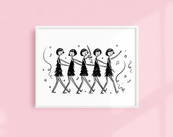 1920s Flapper Party // Art Deco Dancing Printable wall art // Black and white illustration poster digital download