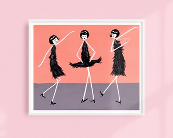 1920s Flappers dancing the Charleston // Art Deco Printable wall art // Jazz age painting // poster digital download