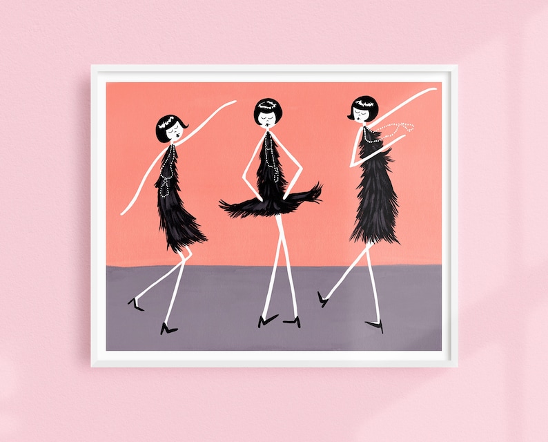 1920s Flappers dancing the Charleston // Art Deco Printable wall art // Jazz age painting // poster digital download image 1