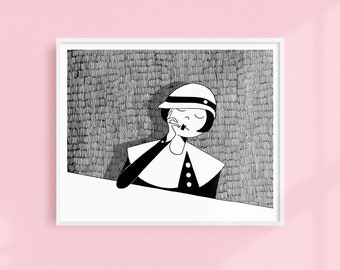 Oh, give me time for tenderness // Art Deco Printable wall art // Black and white illustration poster digital download