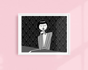 Waiting on love // Art Deco Printable wall art // Black and white illustration poster digital download