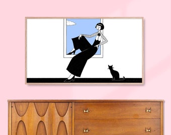 If this isn't nice I don't know what is // Girl with her cat // Frame TV Art, Samsung Frame TV Art, Digital Download