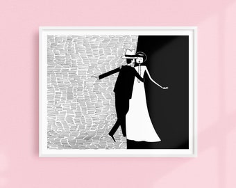 Night and day you are the one // Dancing couple // Art Deco Printable wall art // Black and white illustration poster digital download