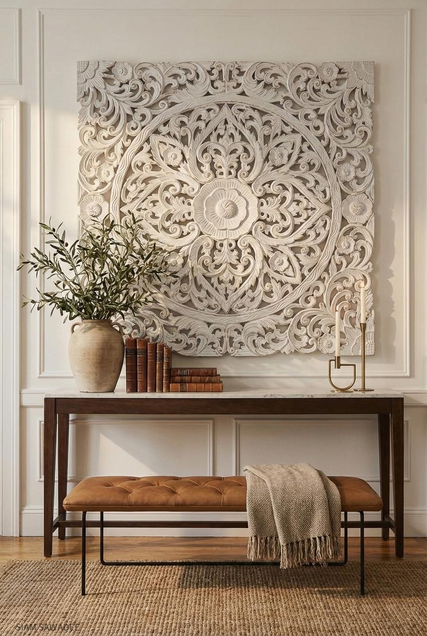 Balinese Wood Hand-carved Decorative Panel | 39" Wall Art Hanging in 1 ...