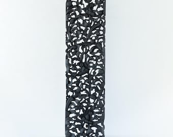 Large Wall Art Hanging | 72 inches Teak Wood Carved Panel | Solid Extra Thick Floral Carving in Black