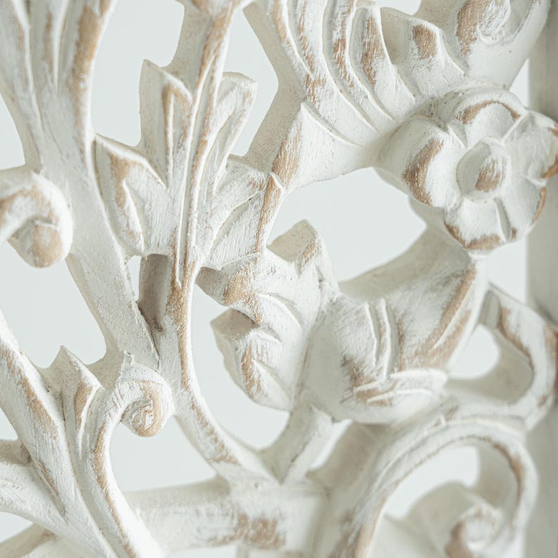 White Wood Wall Panel Carved Teak Vine Pattern, Farmhouse Wall Art ...