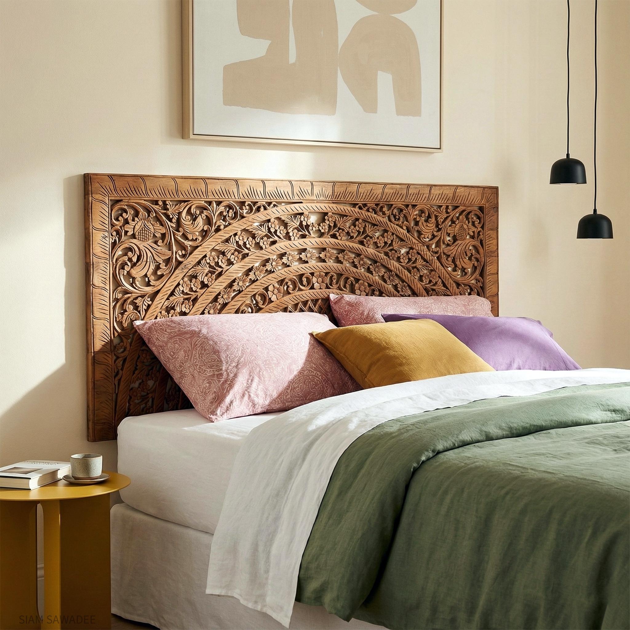 Hand-carved Moroccan Design Headboard 72” | Reclaimed Thai Teak