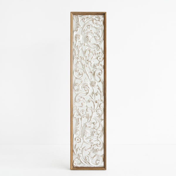 White Wood Wall Panel Carved Teak Vine Pattern, Farmhouse Wall Art, Large Floral Scroll Decorative Shabby Chic French Country Decor 8"x37.5"