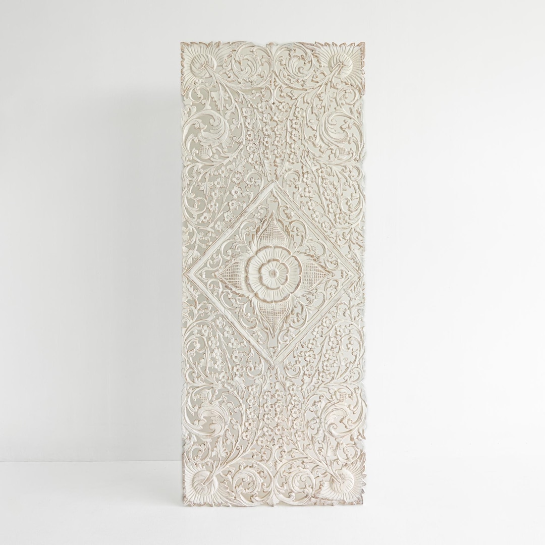 Hand Carved Teak Wood Panel - Headboard, Wall Art or Room Divider