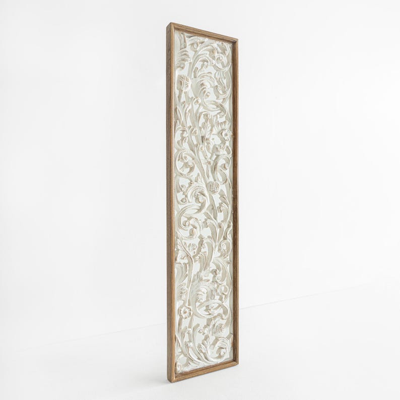 White Wood Wall Panel Carved Teak Vine Pattern, Farmhouse Wall Art ...