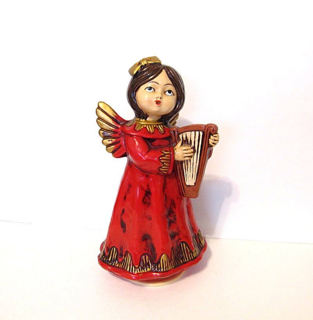 Vintage Christmas Musical Angel Harp Revolving Silent Night Etsy