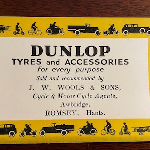 Dunlop Werbekarte - J.W. Wools, Awbrücke, Romsey Hampshire wohl 1950er Jahre