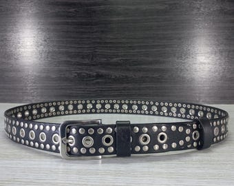 Biker Belt.Leather Belt Punk Rock.Leather Belt Eyelets Rivets Unisex.large leather belt.Black Leather Belt1.5".Gift Belt.