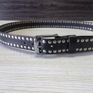 Biker Belt.Leather Belt Punk Rock.Leather Belt Eyelets Rivets Unisex.large leather belt.Black Leather Belt1.5&quot;.Gift Belt.
